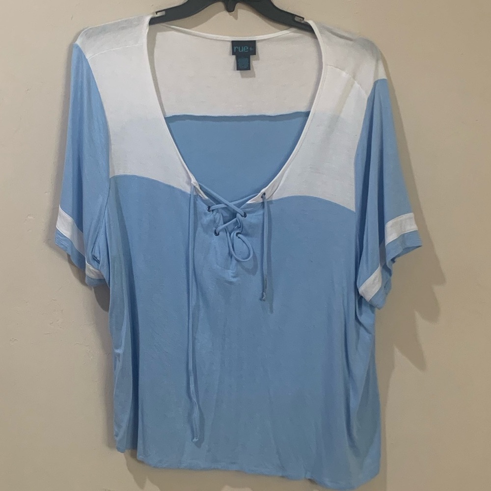White and blue tee